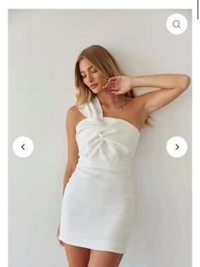 American Threads White One-Shoulder Knot-Front Mini Dress